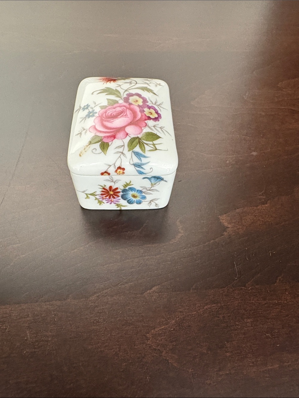 Limoges Floral Porcelain Trinket Box in Pink and Blue - Picture 5 of 7
